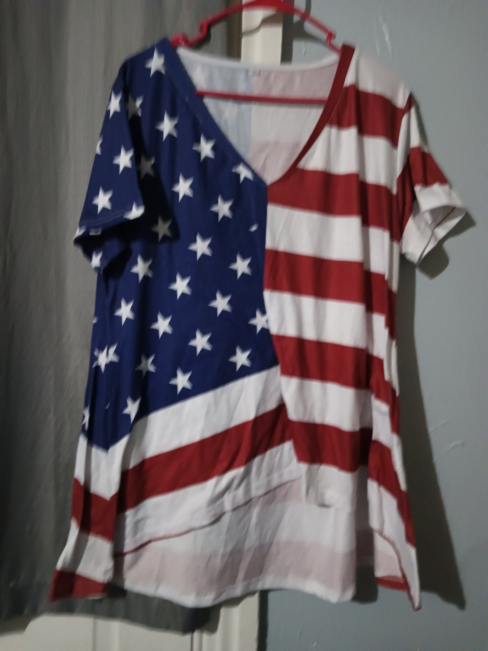 Patriotic Stars & Stripes V-Neck Women’s Tee - Red, White & Blue